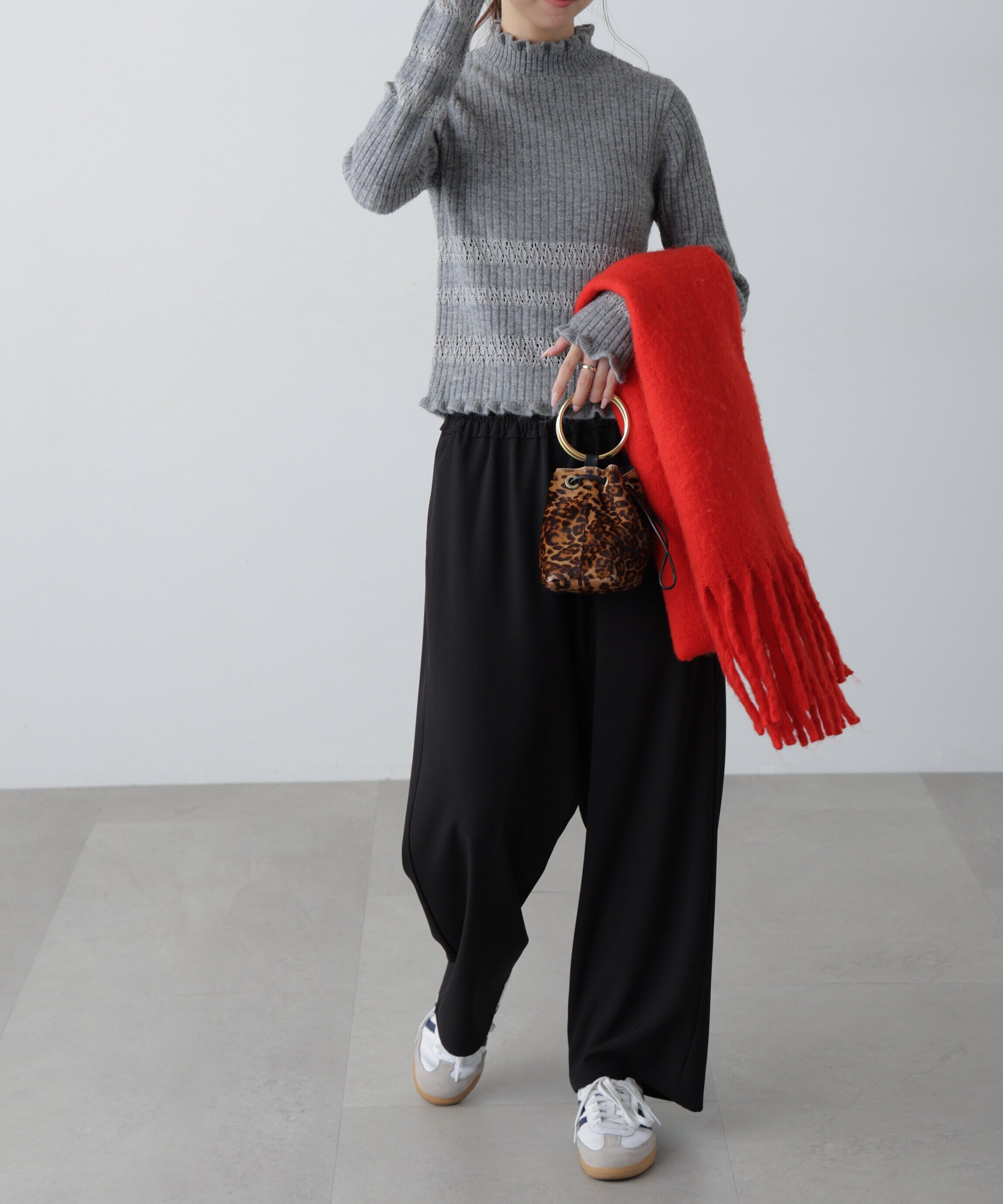  「透かし編みボーダーリブニット」|ニット・セーター|