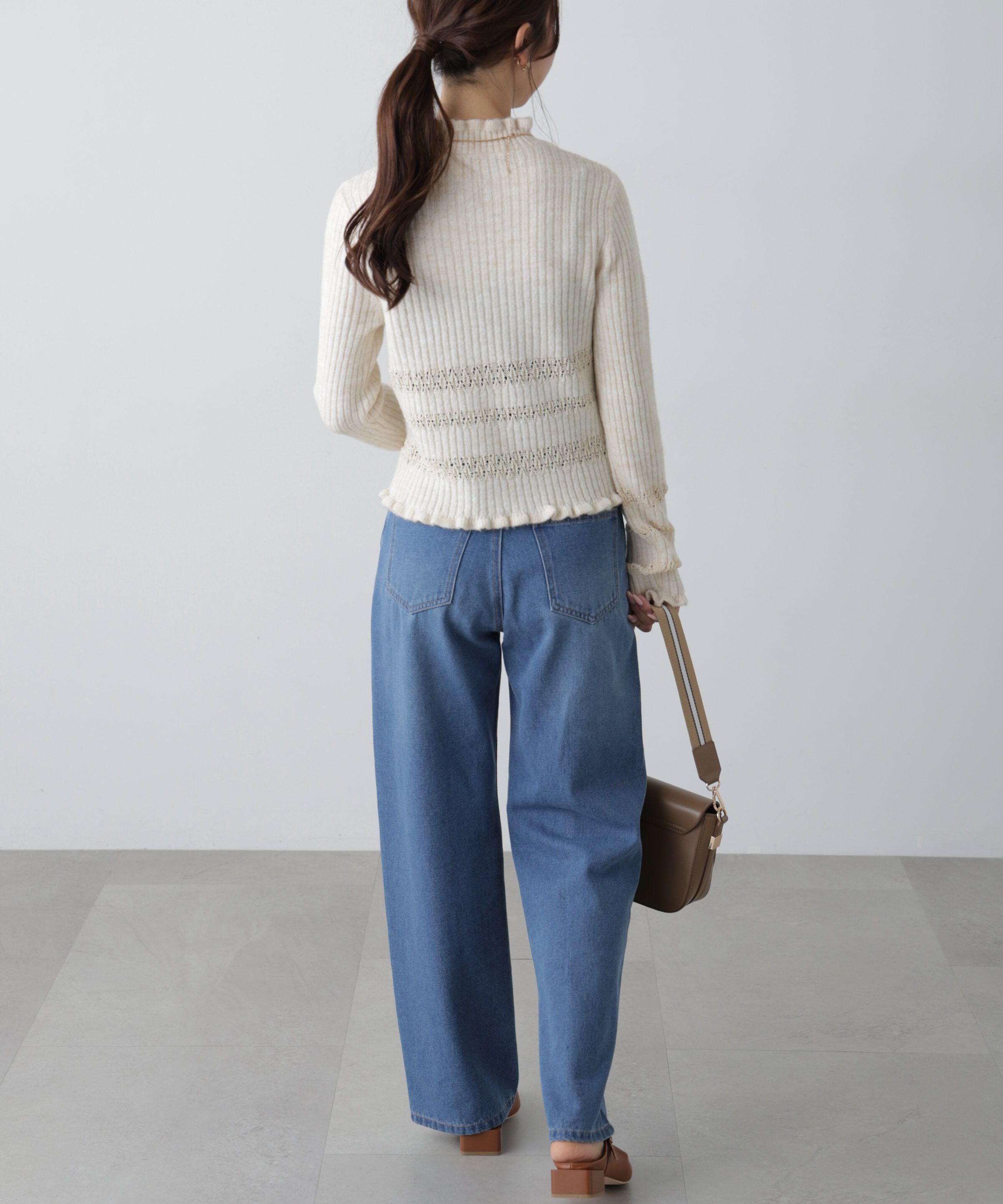  「透かし編みボーダーリブニット」|ニット・セーター|