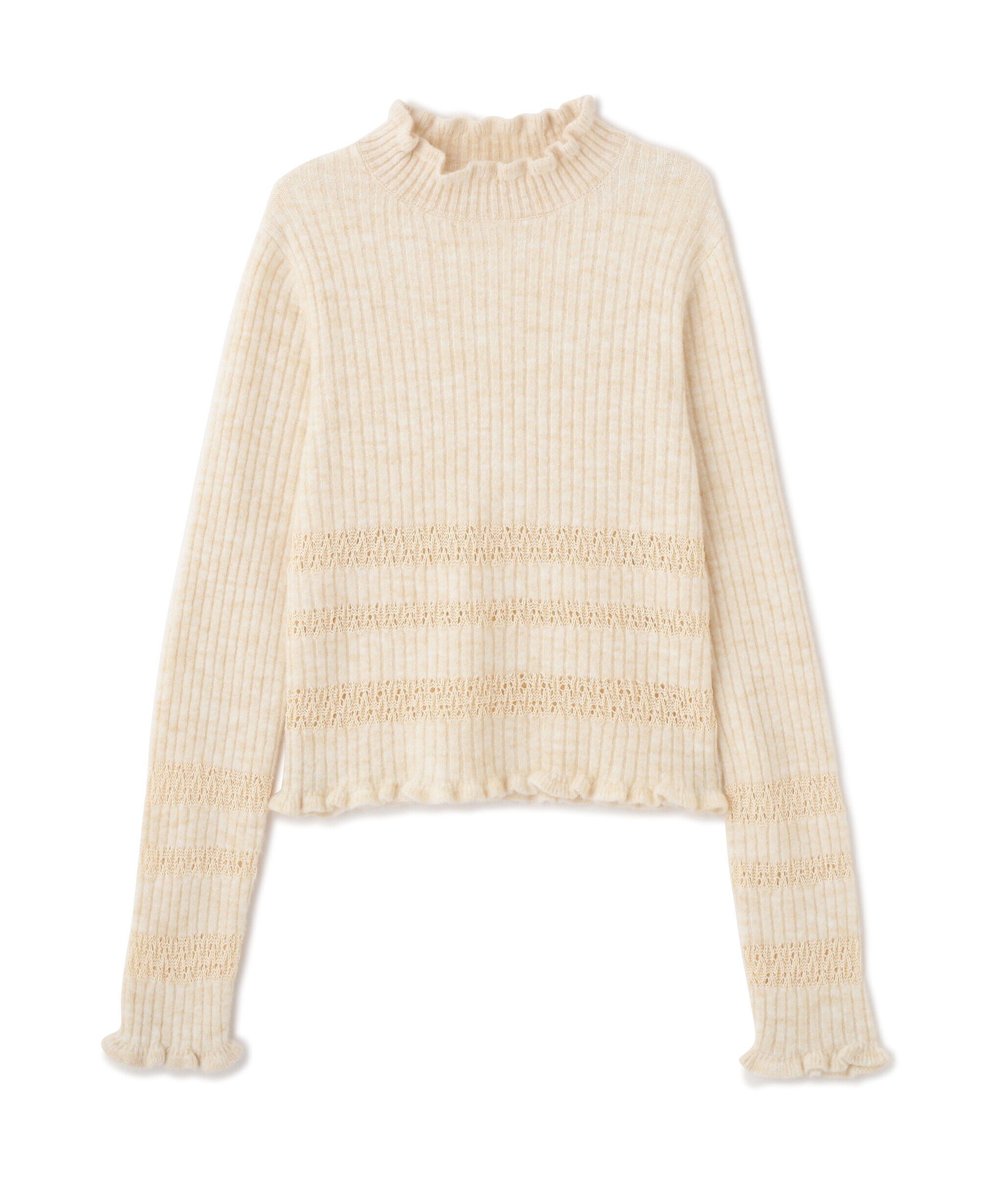  「透かし編みボーダーリブニット」|ニット・セーター|