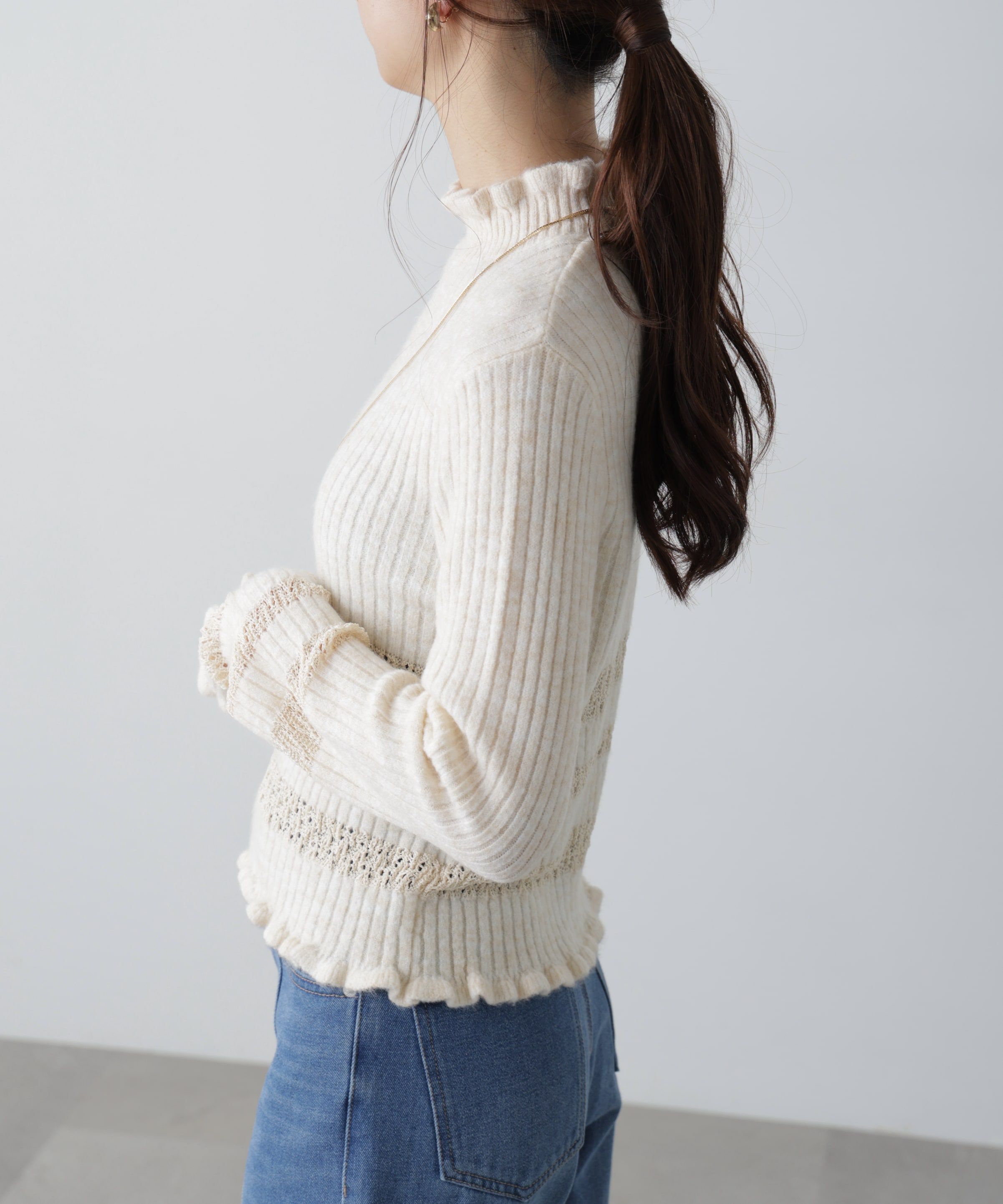  「透かし編みボーダーリブニット」|ニット・セーター|