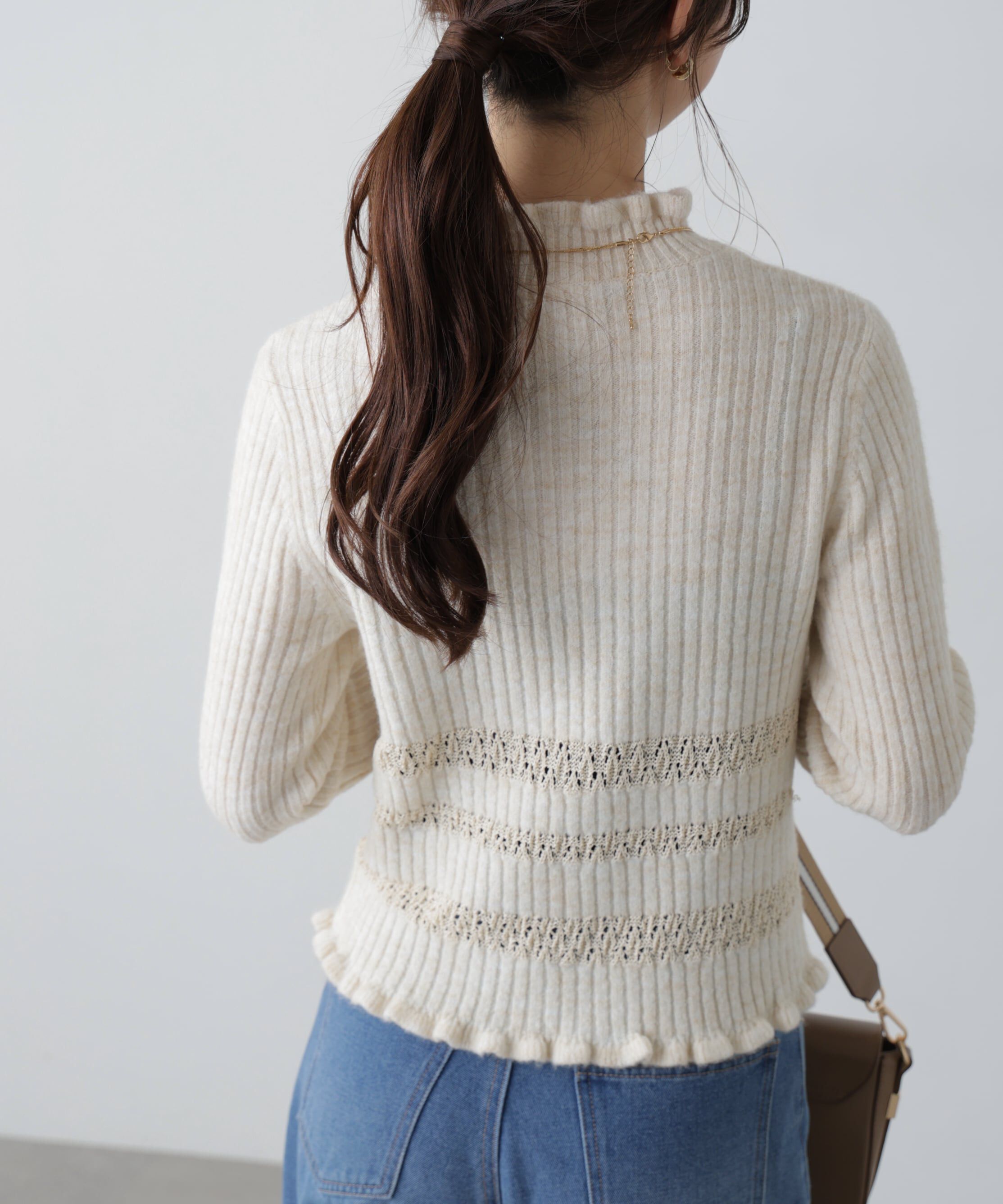  「透かし編みボーダーリブニット」|ニット・セーター|