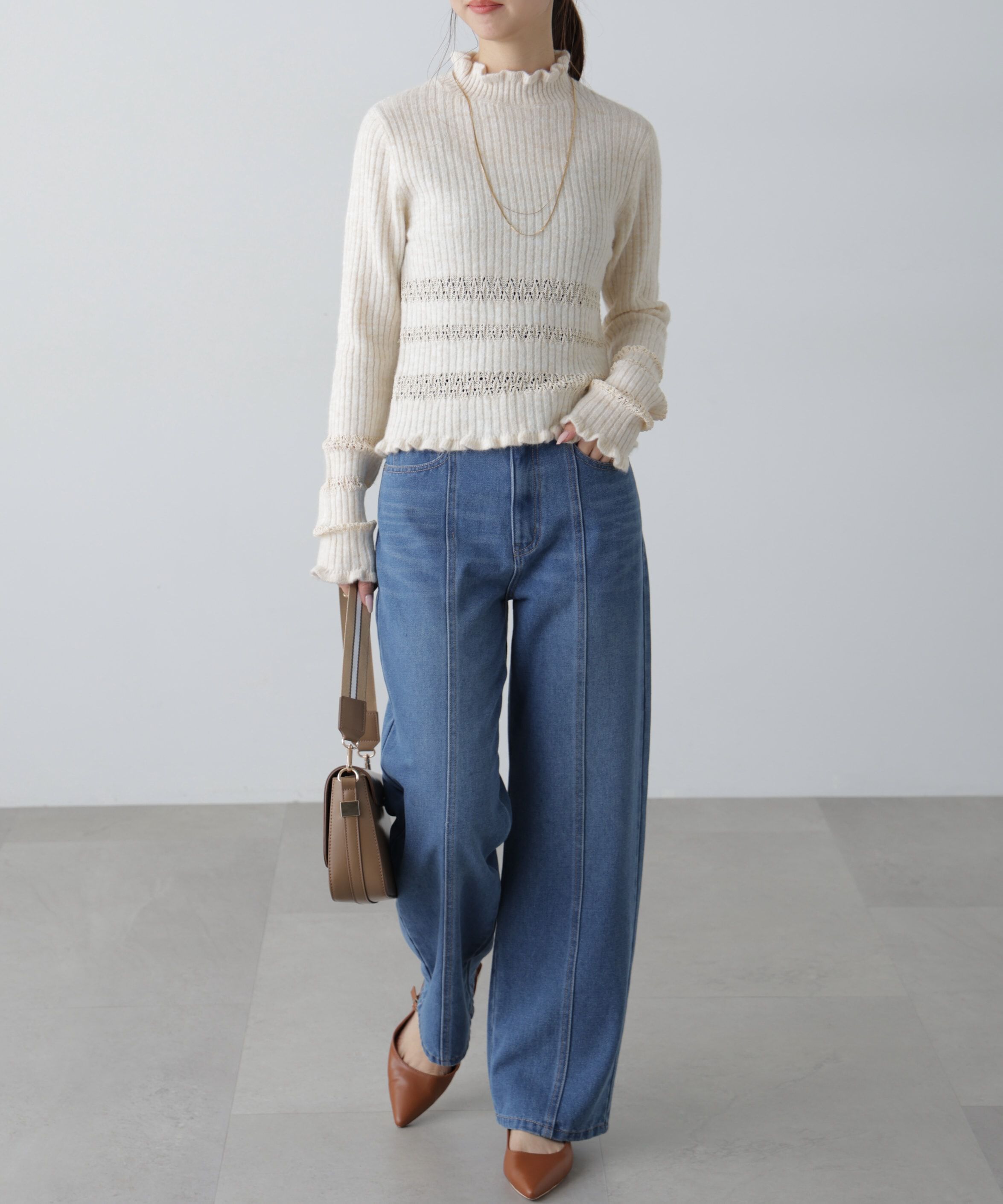  「透かし編みボーダーリブニット」|ニット・セーター|