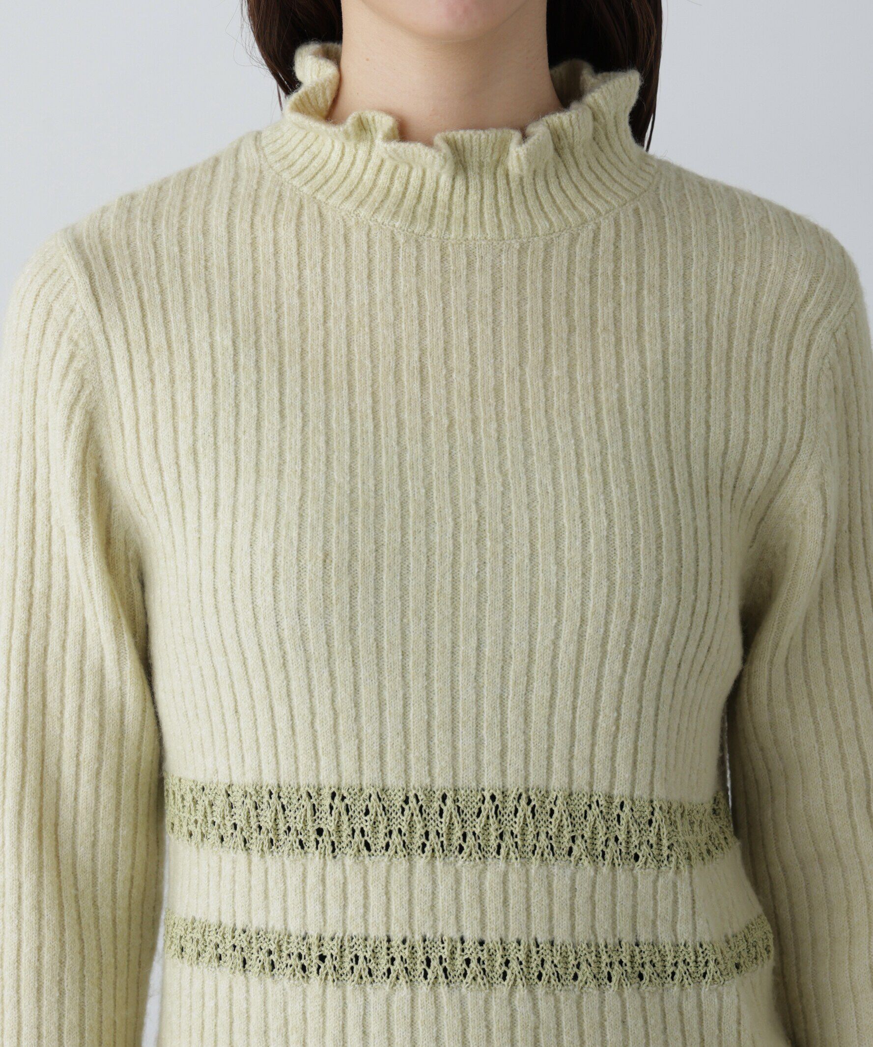  「透かし編みボーダーリブニット」|ニット・セーター|