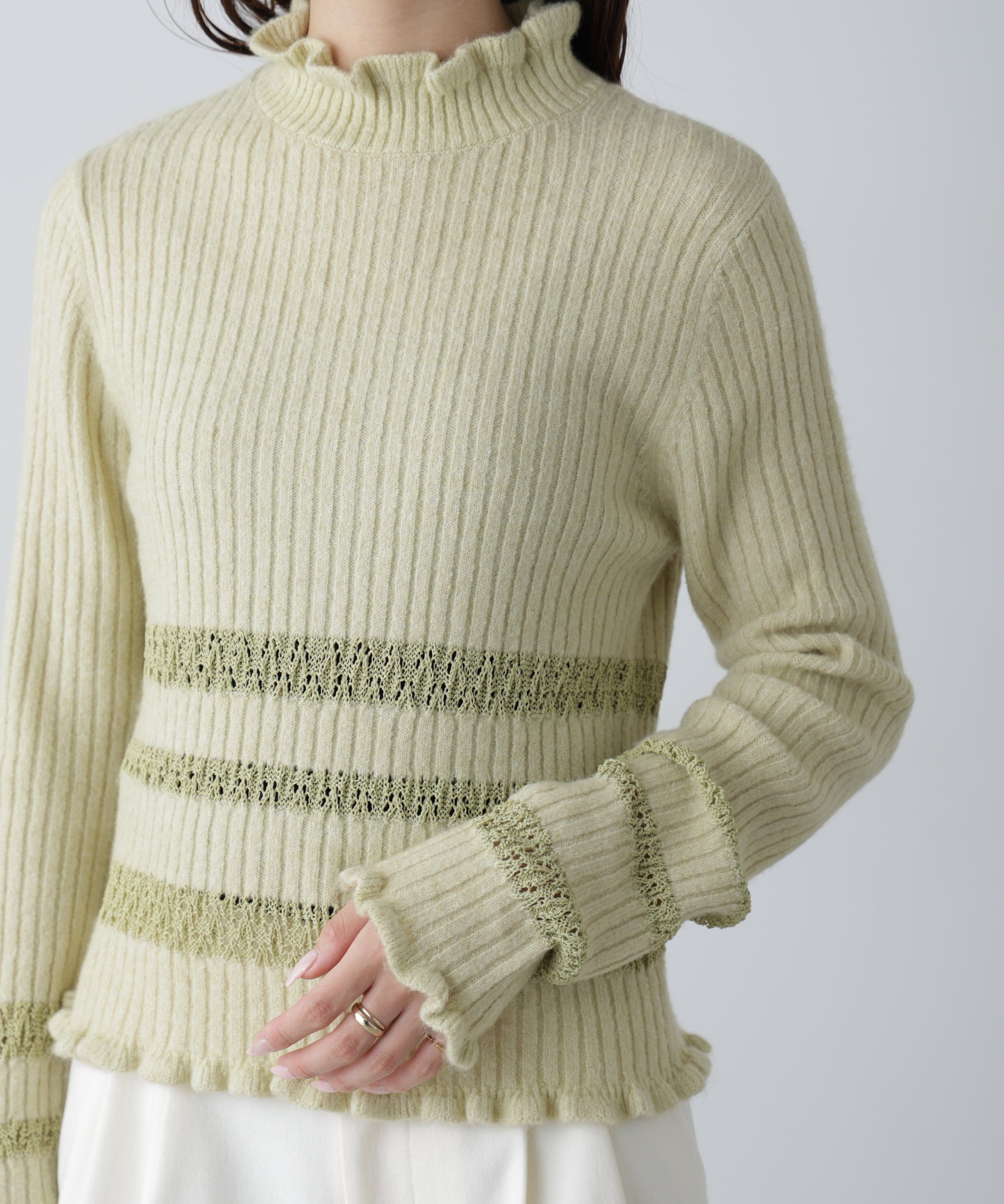  「透かし編みボーダーリブニット」|ニット・セーター|