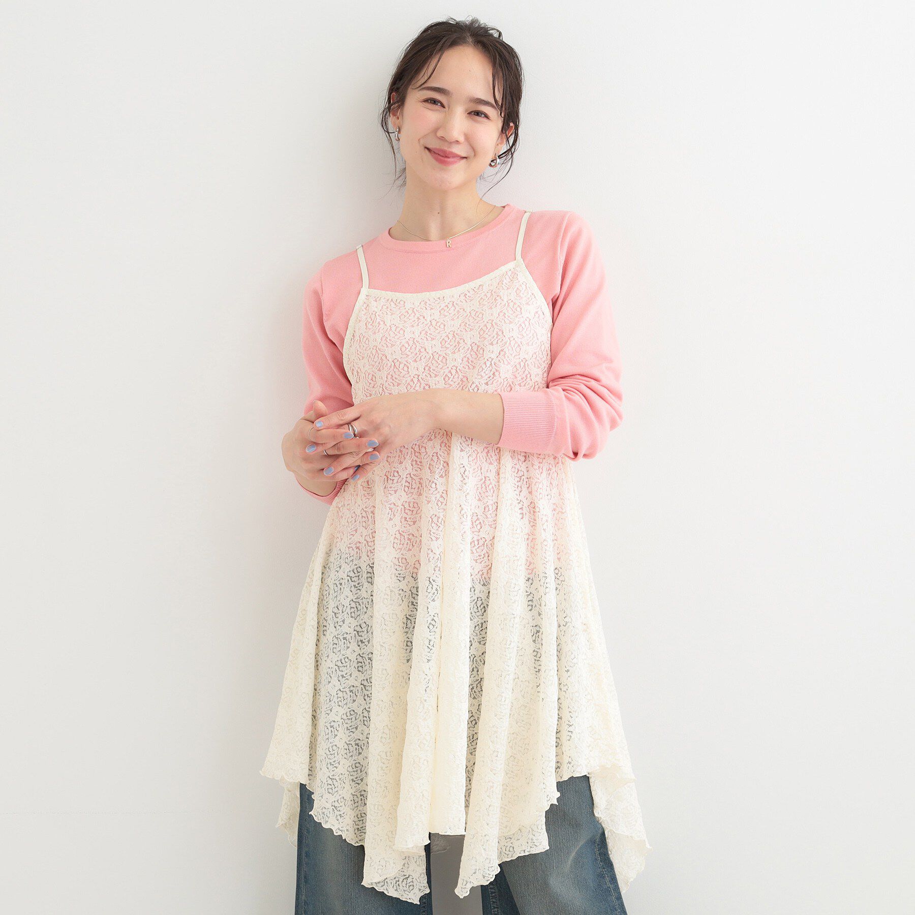 SHOO･LA･RUE「【前後2WAYネック】レイヤードスタイルにおすすめ レースキャミチュニック」|チュニック|