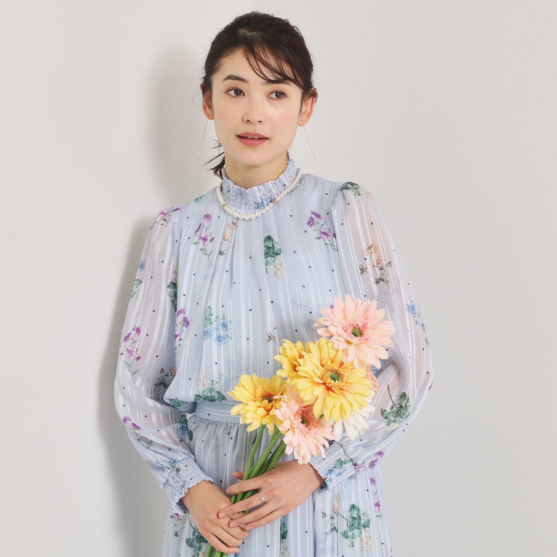 ITS&rsquo;DEMO「【手洗い可／セットアップ可】ラメストライプ花柄ブラウス」|シャツ・ブラウス|