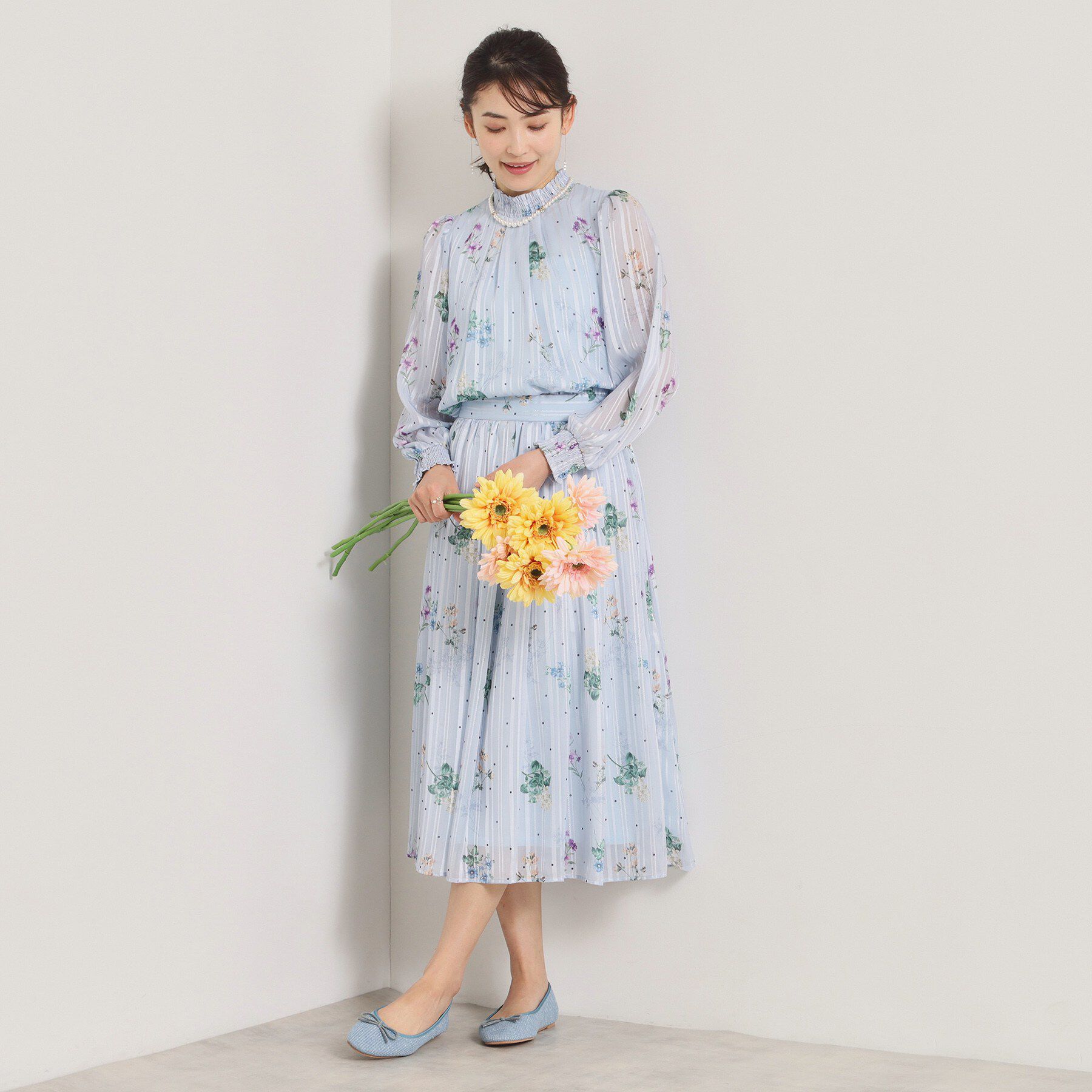 ITS&rsquo;DEMO「【手洗い可／セットアップ可】ラメストライプ花柄ブラウス」|シャツ・ブラウス|