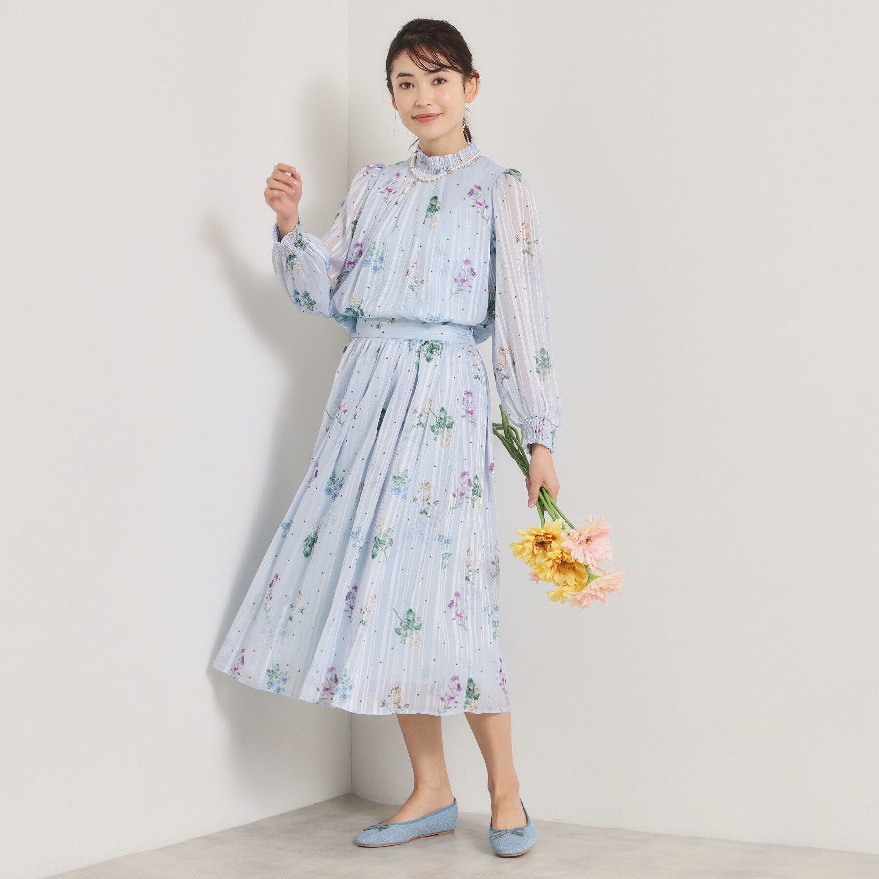 ITS&rsquo;DEMO「【手洗い可／セットアップ可】ラメストライプ花柄ブラウス」|シャツ・ブラウス|