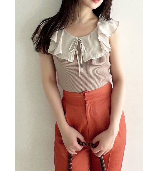 RESEXXY「ラージカラーリブニットトップス」|ニット・セーター|ベージュ