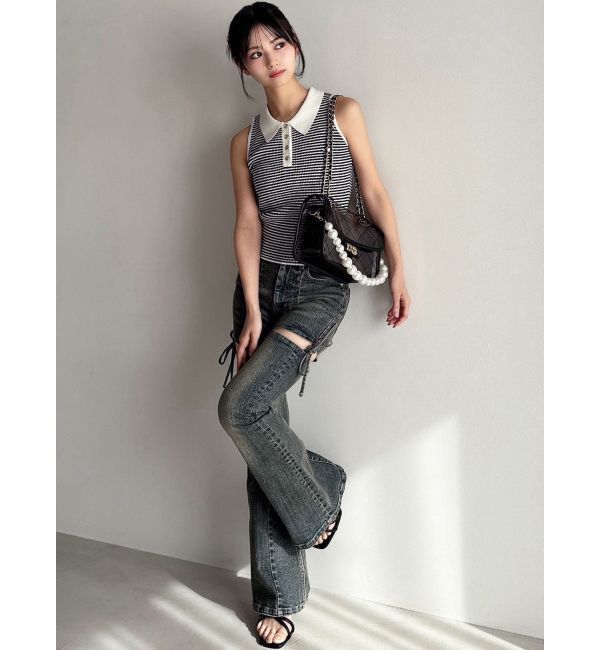 RESEXXY「カットアウトリボンデニムパンツ」|デニム|