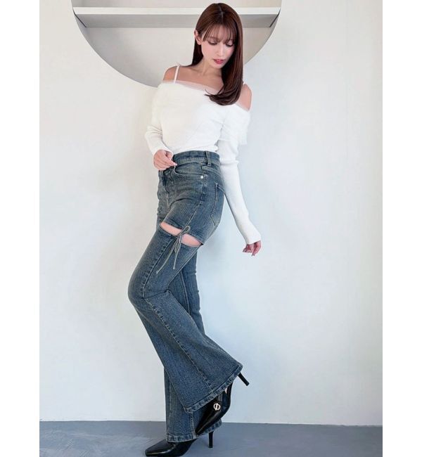 RESEXXY「カットアウトリボンデニムパンツ」|デニム|