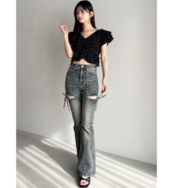 RESEXXY「カットアウトリボンデニムパンツ」|デニム|