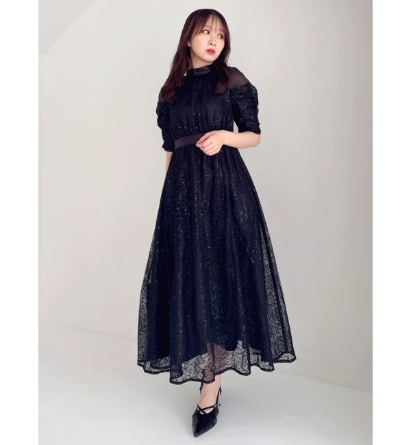 dazzlin「スパンコールレースオープンショルダードレス」|ワンピース|