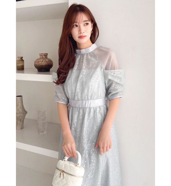 dazzlin「スパンコールレースオープンショルダードレス」|ワンピース|