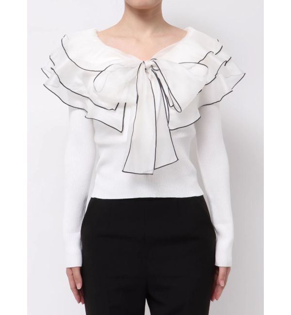 MERCURYDUO「異素材ラッフルリボンリブニット」|ニット・セーター|