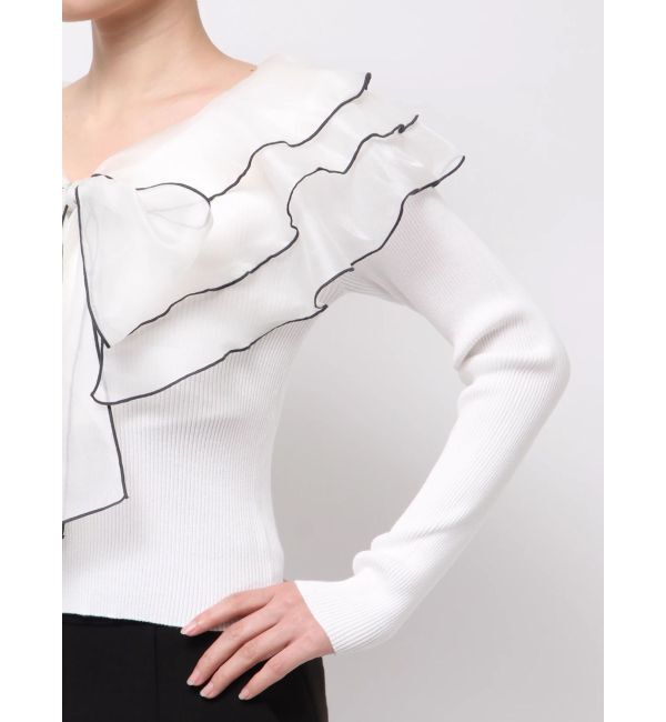 MERCURYDUO「異素材ラッフルリボンリブニット」|ニット・セーター|