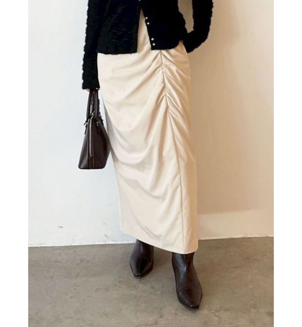 LAGUNAMOON「ドレープIラインスカート」|スカート|ベージュ