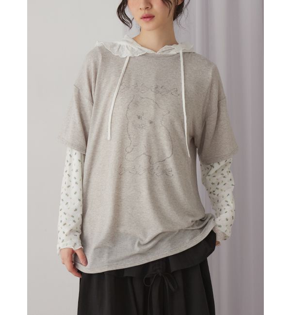 merry jenny「cat ribbonレイヤードロンT」|Tシャツ・カットソー|グレー