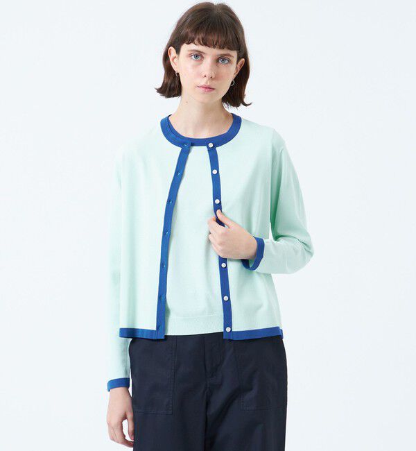 MACKINTOSH PHILOSOPHY「バイカラートリムクルーネックカーディガン」|ニット・セーター|グリーン