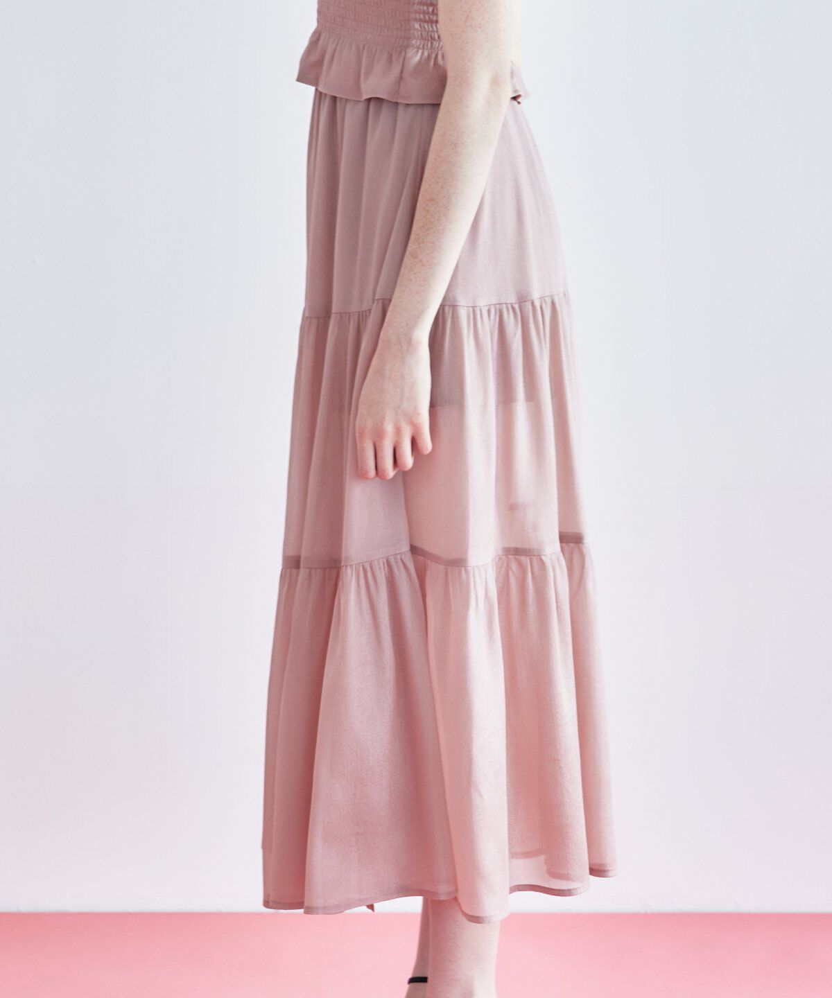 REDYAZEL「シャイニー楊柳ティアードスカート」|フレア|