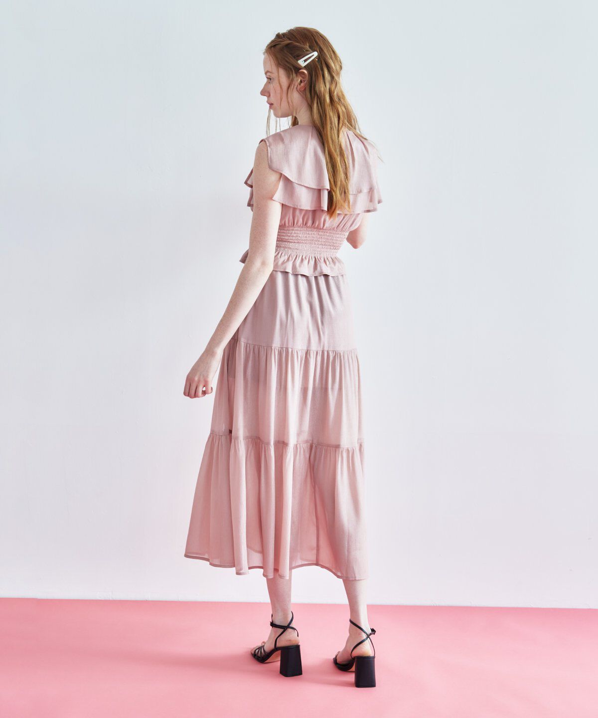 REDYAZEL「シャイニー楊柳ティアードスカート」|フレア|