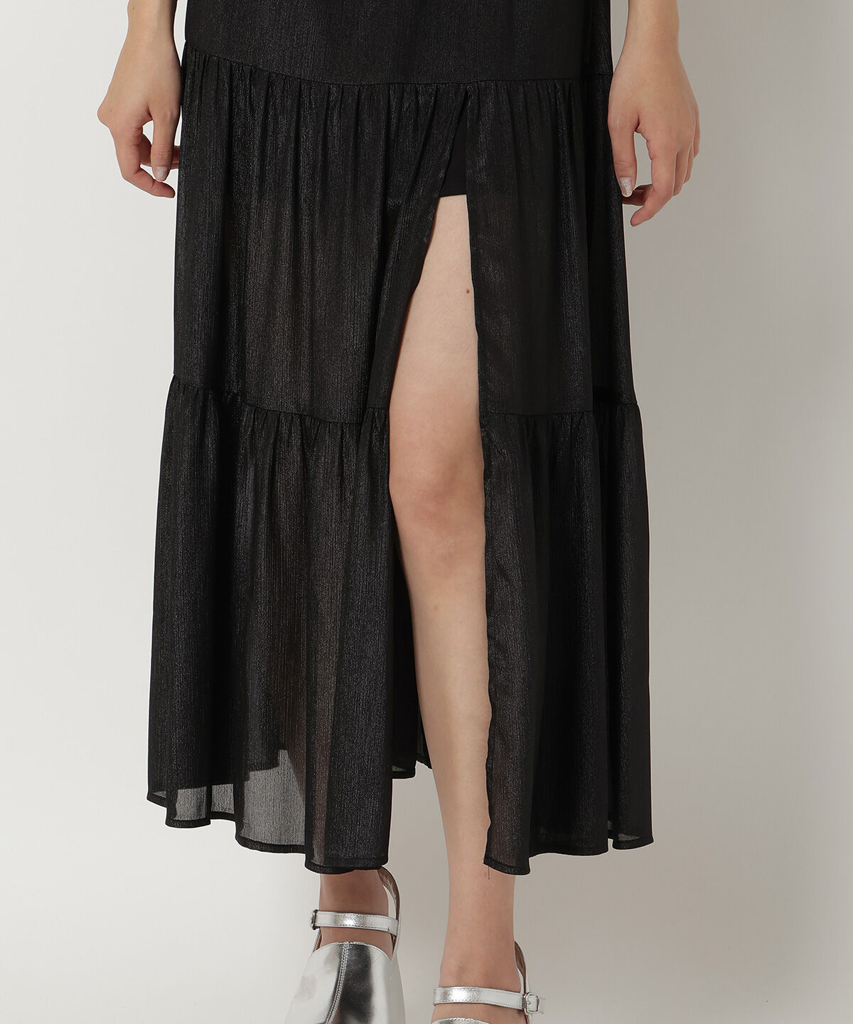 REDYAZEL「シャイニー楊柳ティアードスカート」|フレア|