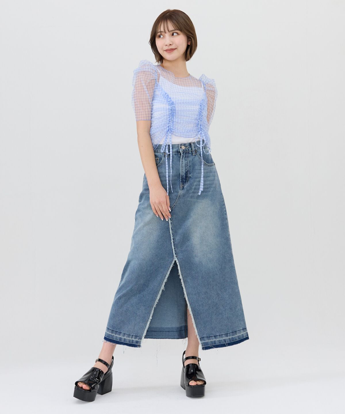 REDYAZEL「ギンガムチェックチュールトップス」|シャツ・ブラウス|