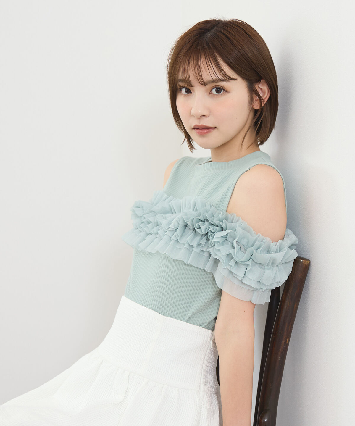 REDYAZEL「チュールフリルラインカットソー」|キャミソール|ミント