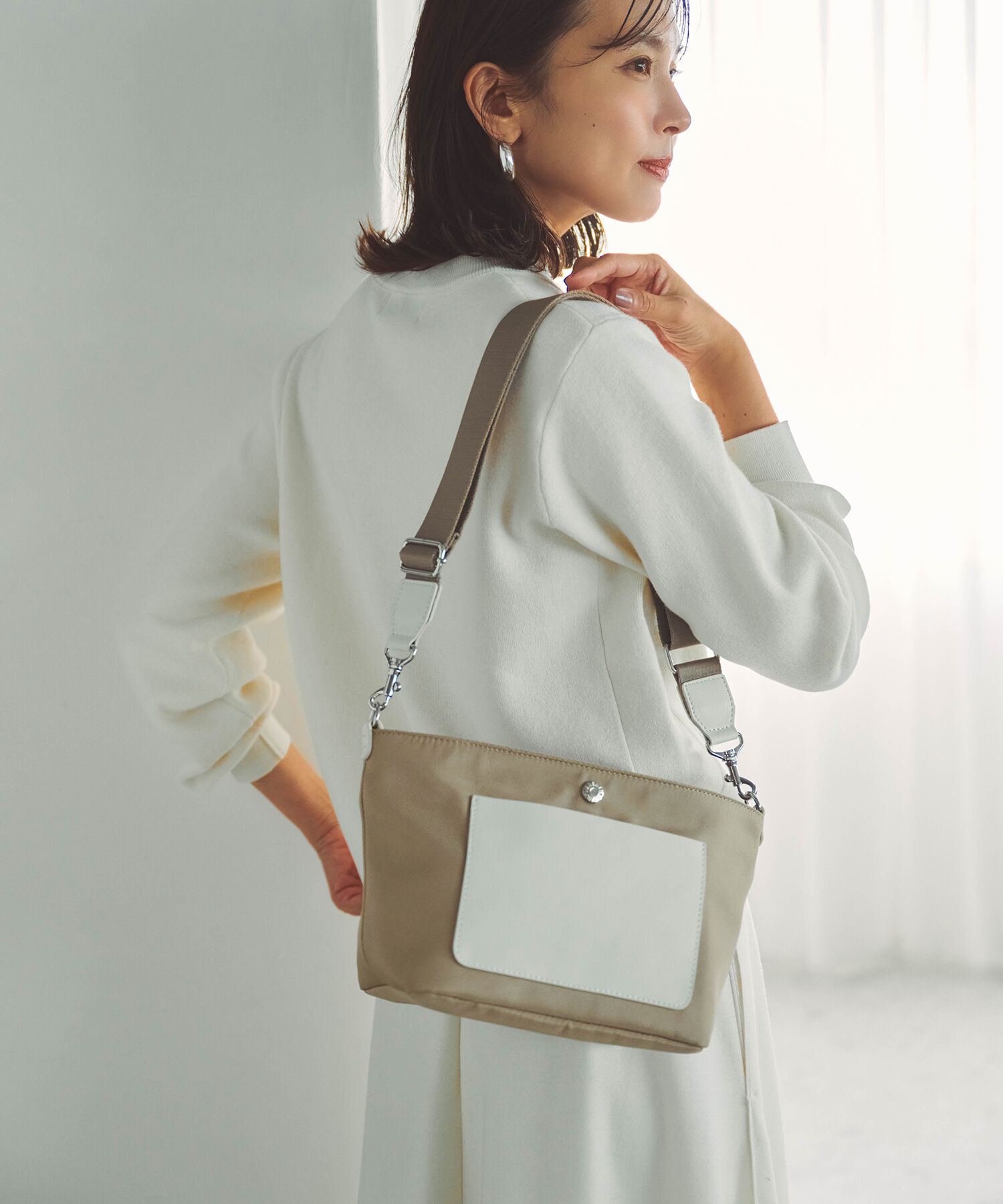 TOPKAPI BREATH「【Breath TOPKAPI sis】【WEB限定】ナイロン レザーポケット ミニ ショルダーバッグ 軽量 / CALM カーム　」|ショルダー・メッセンジャー|ベージュ