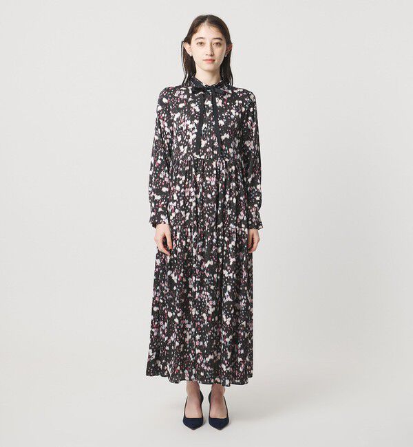 UNITED ARROWS「サテン フラワープリント ボウタイ ワンピース ‐ウォッシャブル‐」|ワンピース|