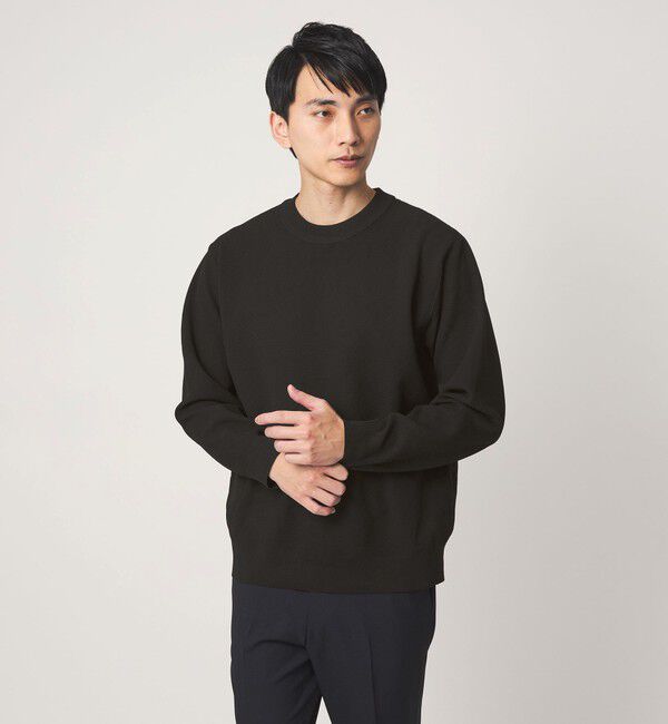 UNITED ARROWS green label relaxing「A+ ポリエステル タック モックネック 長袖 ニット -ウォッシャブル-」|ニット・セーター|BLACK