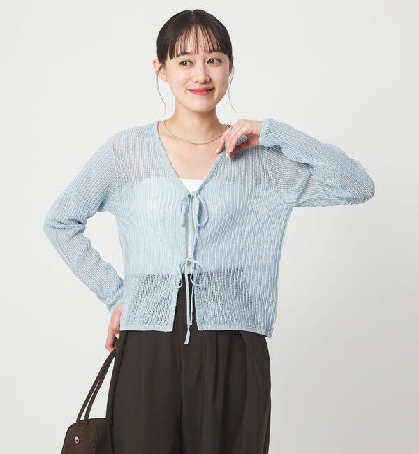 UNITED ARROWS green label relaxing「メッシュ リボン Vネック カーディガン」|カーディガン|LT.BLUE