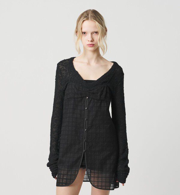 ATTISESSION「＜ATTISESSION＞エンブロイダリー チェック ミニ ドレス 」|ワンピース|BLACK
