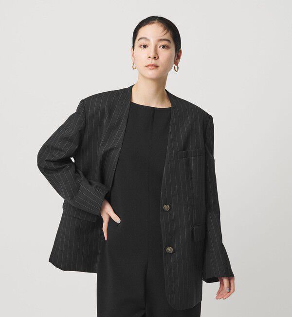 BEAUTY&YOUTH UNITED ARROWS「麻ブレンド ストライプ カラーレス ジャケット」|ノーカラージャケット|