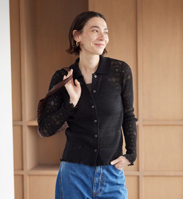 BEAUTY&YOUTH UNITED ARROWS「レースプリーツ シャツ ウォッシャブル」|カーディガン|BLACK