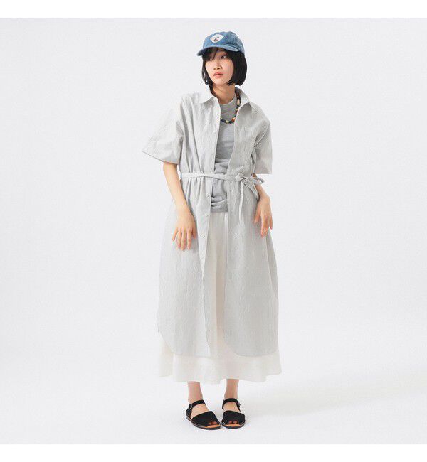 BEAMSBOY「クリンクル ストライプ ショートスリーブ ワンピース」|ワンピース|