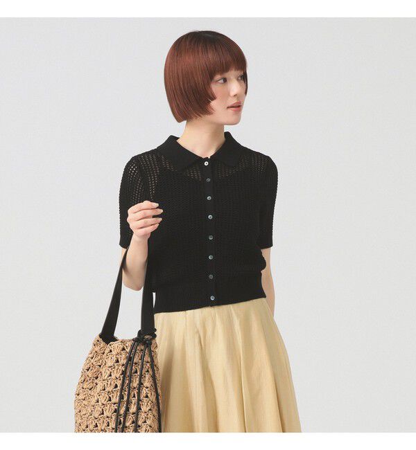 Ray BEAMS 「メッシュ ニットポロ カーディガン」|ニット・セーター|BLACK