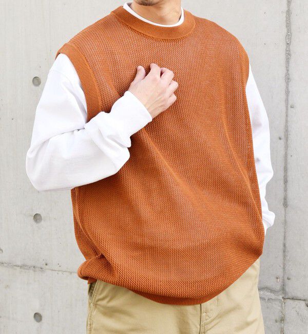 SHIPS any「SHIPS any: 〈洗濯機可能〉シアー ニット クルーネック プルオーバー ベスト◇」|ベスト・ジレ|キャメル