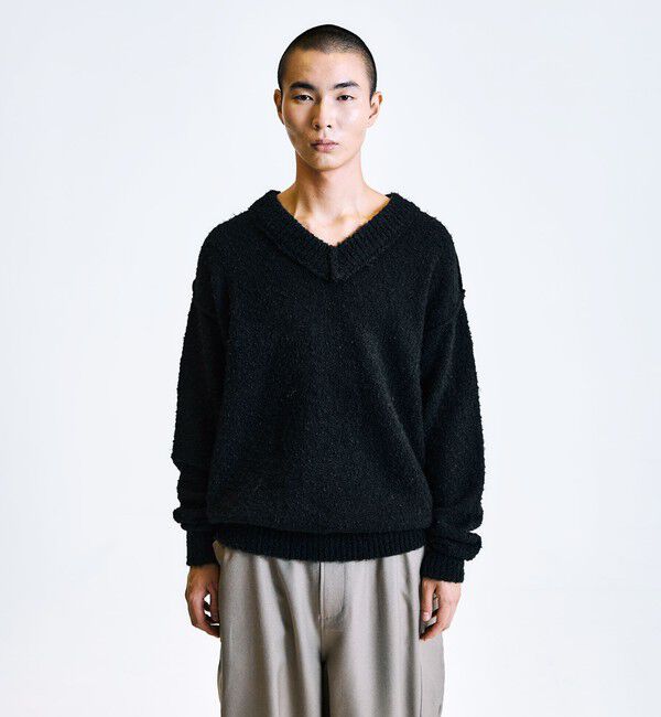 SHIPS「City Ambient Products:〈手洗い可能〉ループヤーン ワイドリブ Vネック ニット」|ニット・セーター|