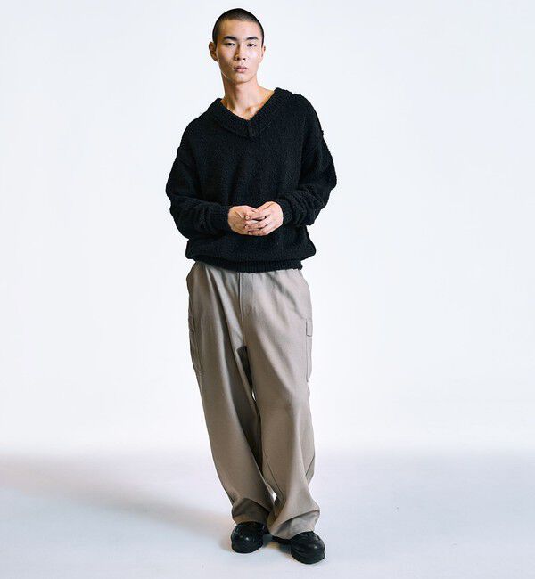 SHIPS「City Ambient Products:〈手洗い可能〉ループヤーン ワイドリブ Vネック ニット」|ニット・セーター|