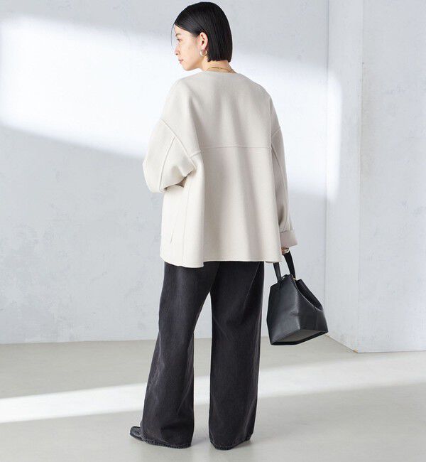 SHIPS for women「リバー ファー ポケット コート」|ノーカラーコート|