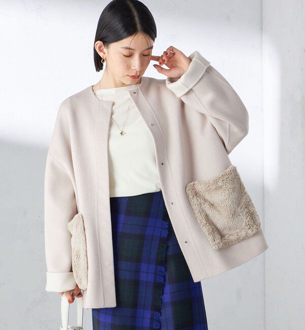 SHIPS for women「リバー ファー ポケット コート」|ノーカラーコート|