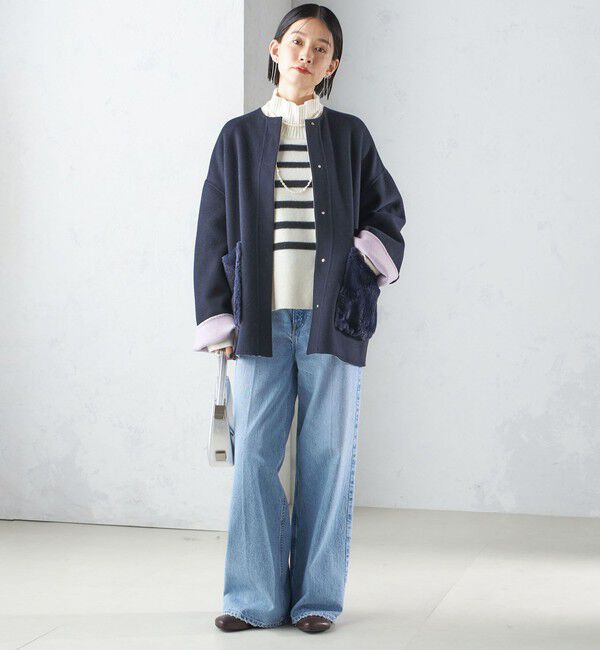 SHIPS for women「リバー ファー ポケット コート」|ノーカラーコート|