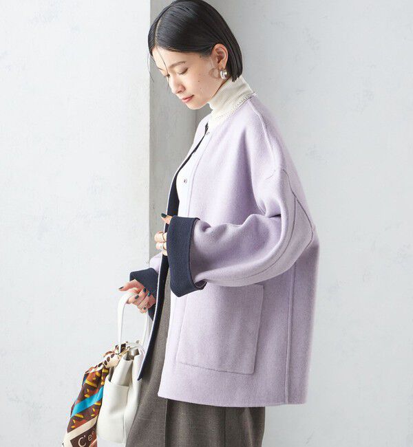 SHIPS for women「リバー ファー ポケット コート」|ノーカラーコート|