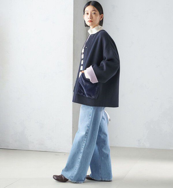 SHIPS for women「リバー ファー ポケット コート」|ノーカラーコート|