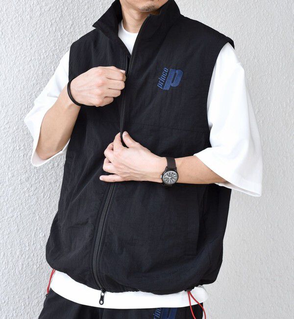 SHIPS any「【SHIPS any別注】prince:〈撥水/UVカット/遮熱〉ワンポイント ロゴ ナイロン ベスト(セットアップ対応)◇」|ベスト・ジレ|ブラック