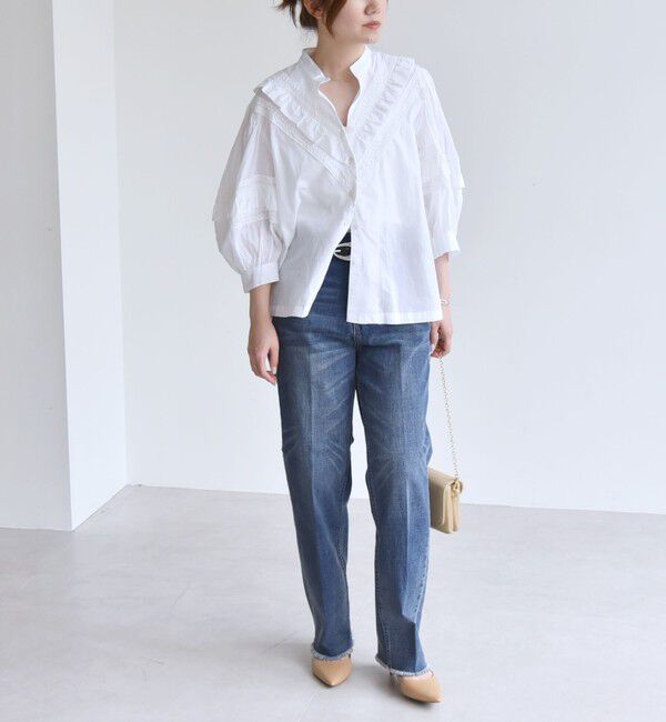 quaranciel「quaranciel:〈洗濯機可能〉コットン レース ライン フリル パフスリーブ ブラウス」|シャツ・ブラウス|