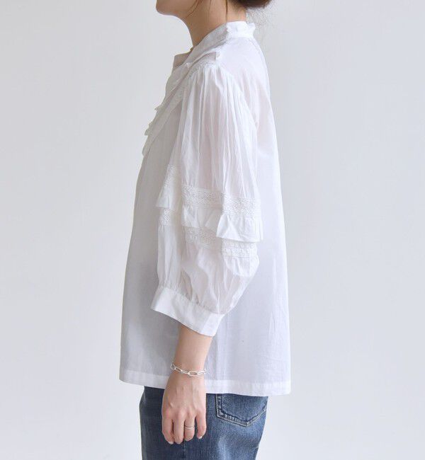 quaranciel「quaranciel:〈洗濯機可能〉コットン レース ライン フリル パフスリーブ ブラウス」|シャツ・ブラウス|