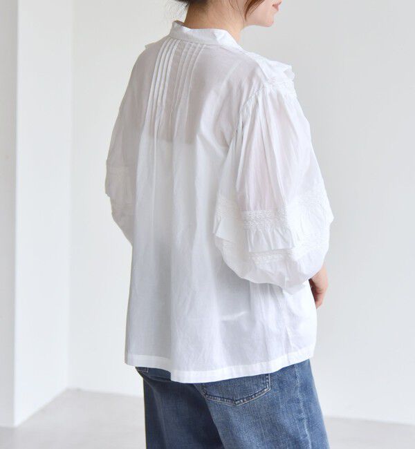 quaranciel「quaranciel:〈洗濯機可能〉コットン レース ライン フリル パフスリーブ ブラウス」|シャツ・ブラウス|