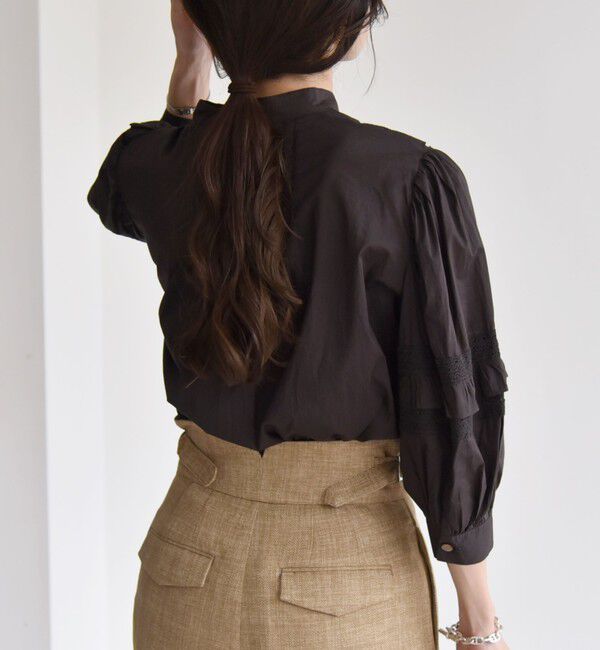 quaranciel「quaranciel:〈洗濯機可能〉コットン レース ライン フリル パフスリーブ ブラウス」|シャツ・ブラウス|